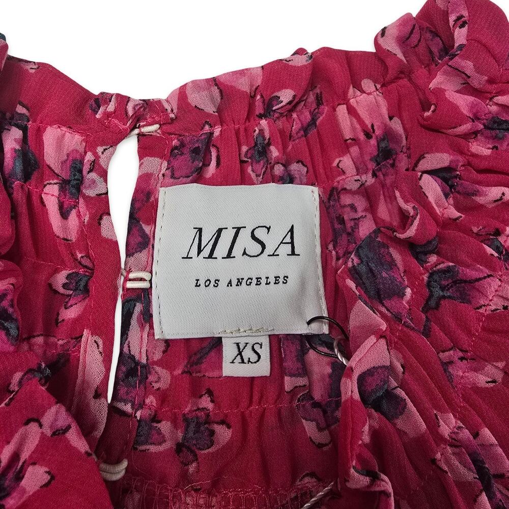 MISA Los Angeles Floral Mini Dress Size XS Pink Long Sleeve Smocked Waist NWT - Picture 8 of 12